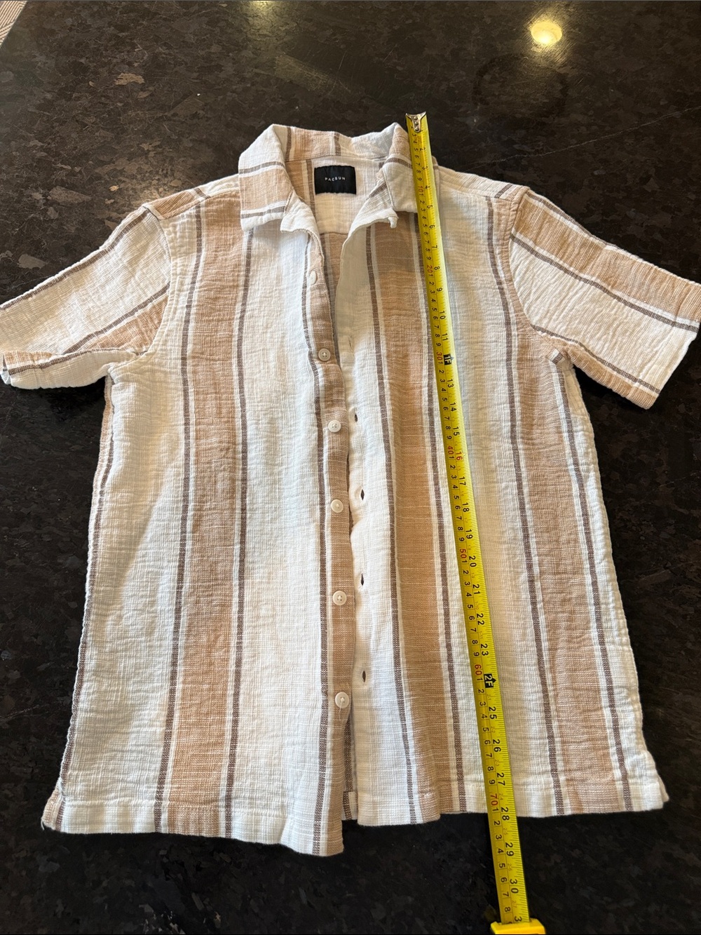 PacSun Men's Short-Sleeve Button-Up Shirt in Cream and Tan Stripes